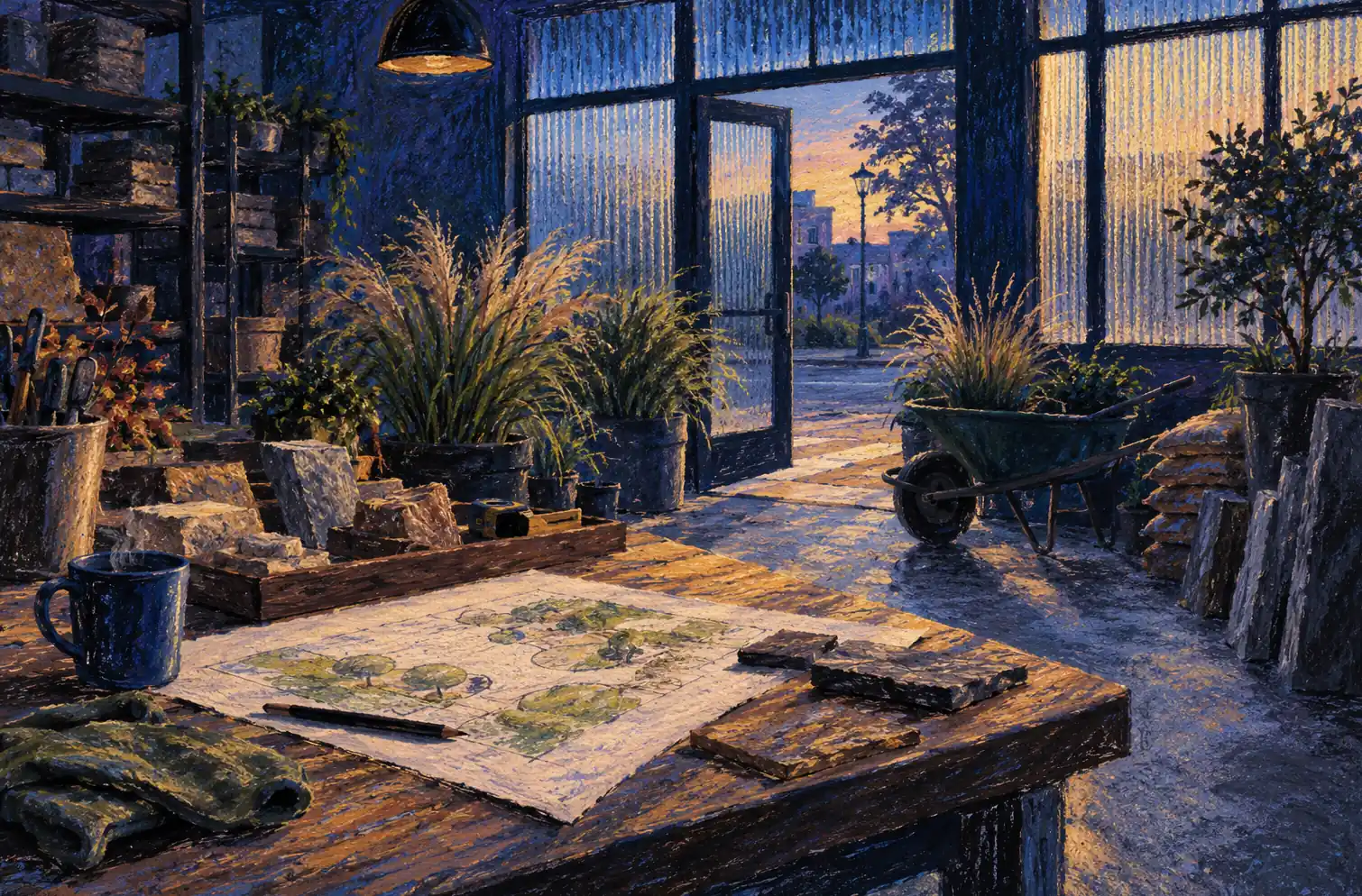 Illustration of landscaping businesses and their working space